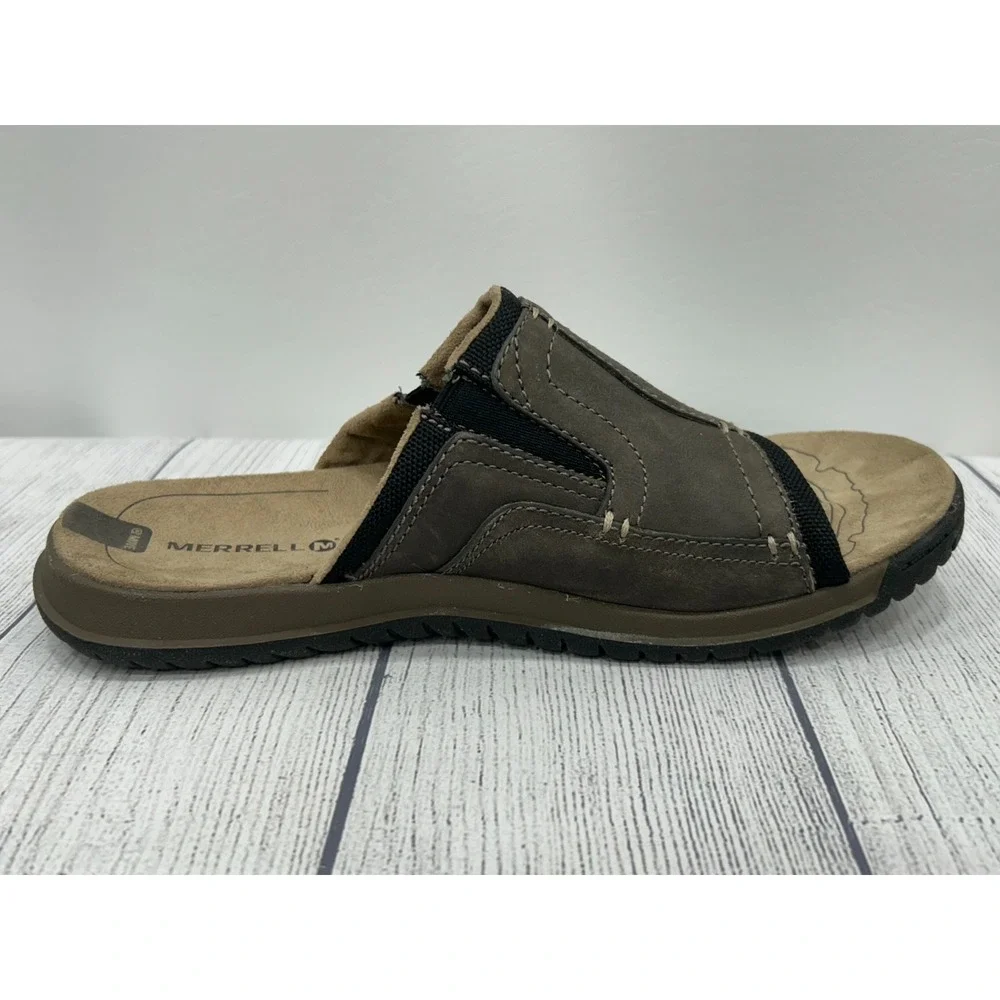Merrell Boulder Slide Sandals Mens 8 Brown Leather Slip On‎ Comfort Outdoor